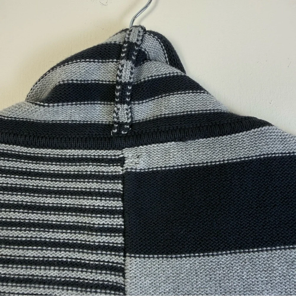 Tea Womens Open Cardigan Sweater sz XL Gray Striped Knitwear Boxy Outdoor Hi-Low